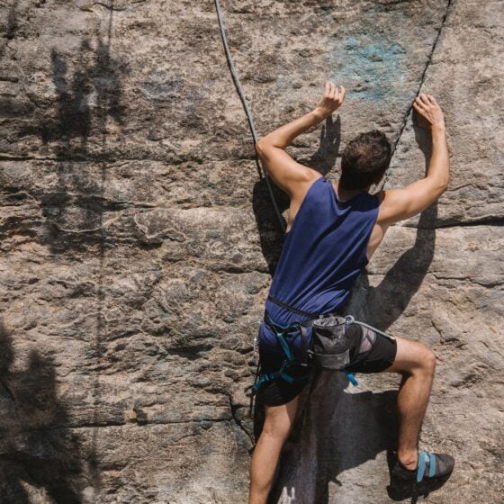 a person doing rock climbing