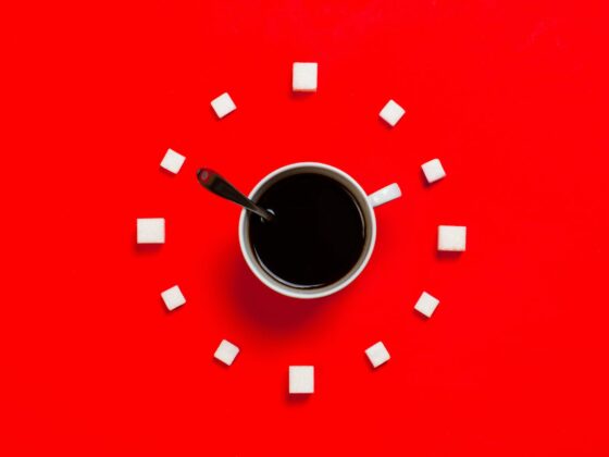white mug on red background