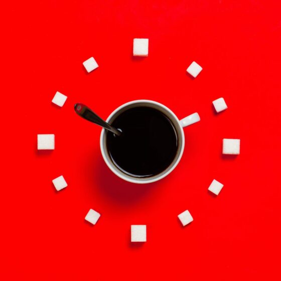 white mug on red background