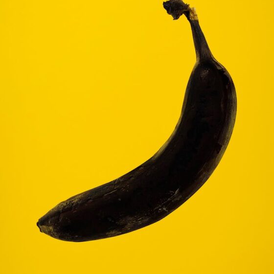 rotten banana on yellow background