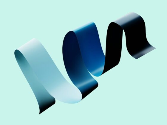 A ribbon with gradient colors floats in the air